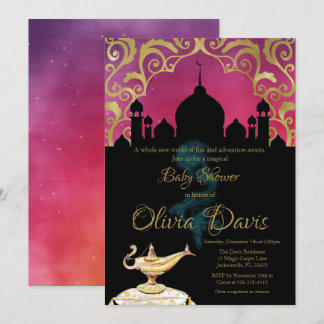 Arabian Nights Pink and Gold Baby Shower Invitation