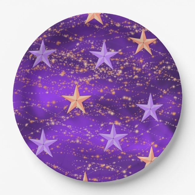 Arabian Nights Purple & Gold Stars Paper Plates (Front)
