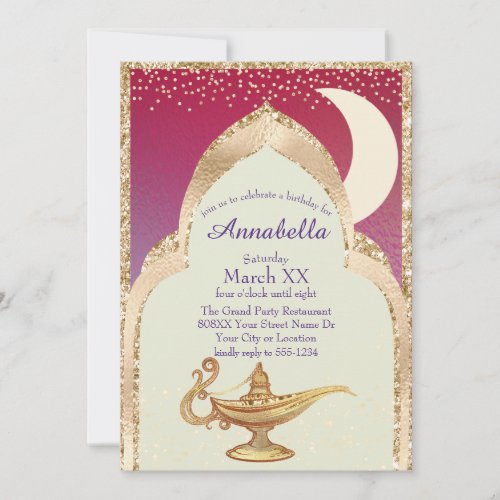 Arabian Nights Red and Gold Aladdin Fairytale Invitation
