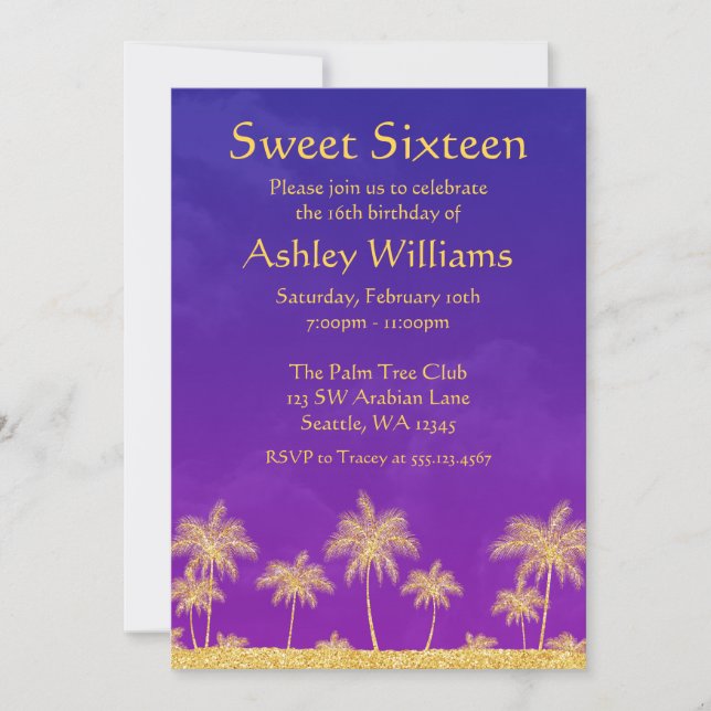 Arabian Nights Sweet 16 Birthday Party Invitation (Front)