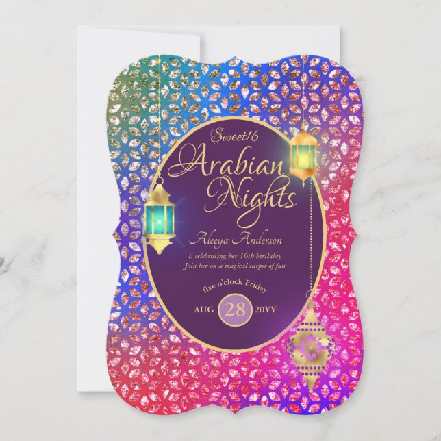 Arabian Nights Sweet 16 Quinceanera ANY AGE Party Invitation (Front)
