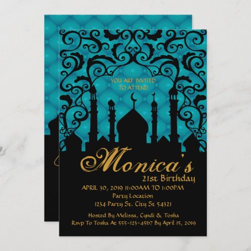 Arabian Nights Teal Birthday Invitation