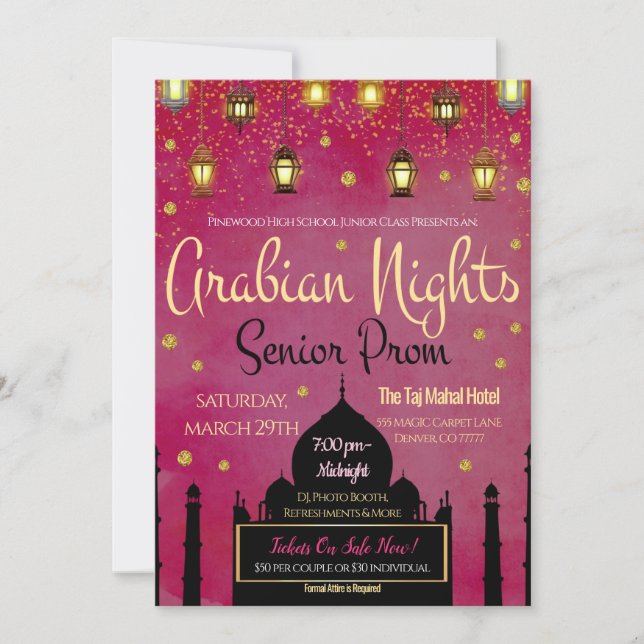 Arabian Nights Theme Senior Prom Invitation (Front)