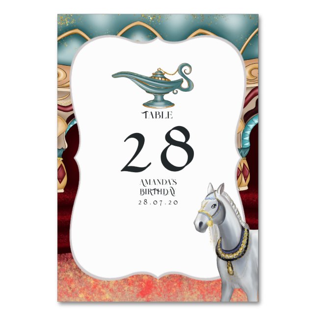 Arabian Nights Themed Party Table Number (Front)