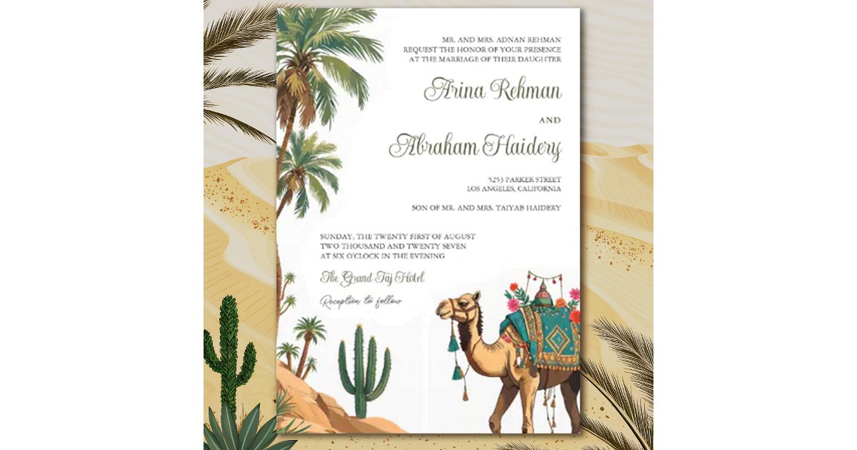 Arabian Palm Desert Camel QR Code Wedding Invitation | Zazzle