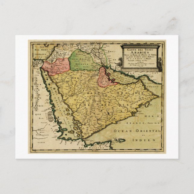 Arabian Peninsula of the Middle East Map Postcard (Front)