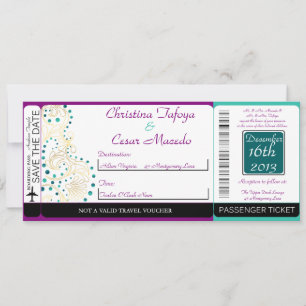 Arabian Purple Boarding Pass Wedding Invitation