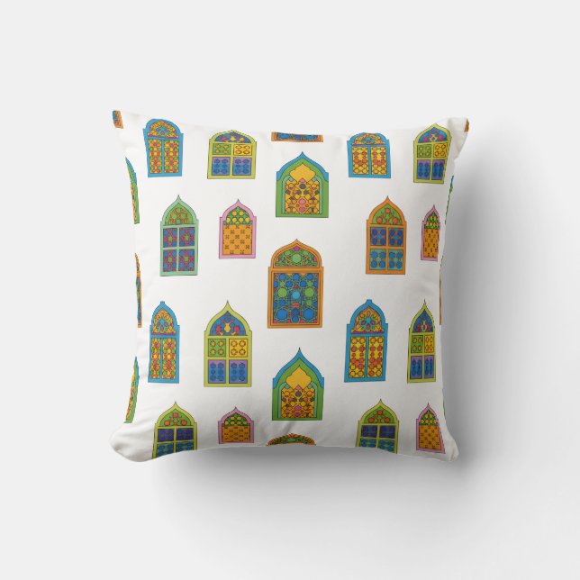 Arabian Stained Glass Windows Pattern Throw Pillow (Front)