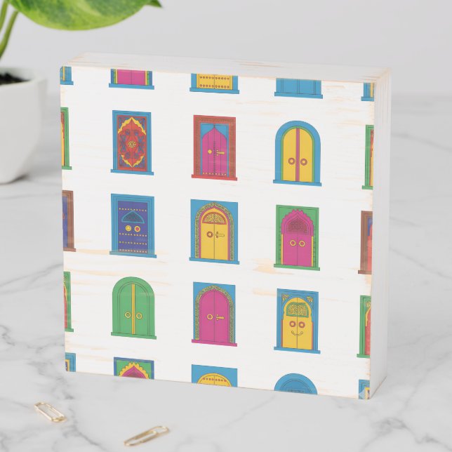 Arabian Stained Glass Windows Pattern Wooden Box Sign (In Situ Horizontal)