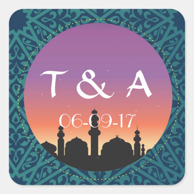 Arabian Stickers Bright Morroccan Square Favors (Front)