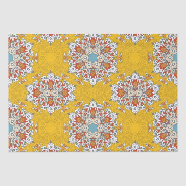 Arabic Boho Elegant Geometric Moroccan Yellow Tile Tissue Paper (Front)