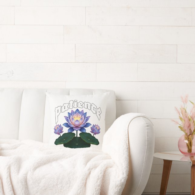 Arabic Calligraphy Sabr Patience - Zen Lotus Flowe Throw Pillow (Couch)