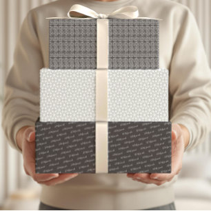 Arabic Eid Mubarak Cute Black Star Pattern Quote Wrapping Paper Sheets