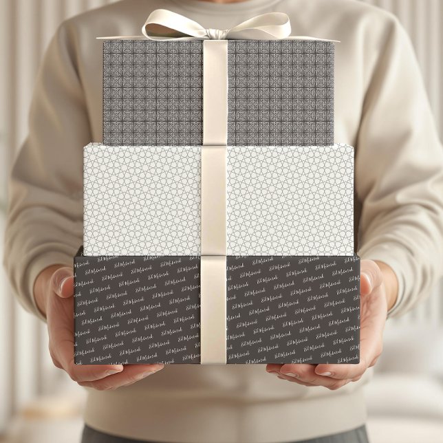 Arabic Eid Mubarak Cute Black Star Pattern Quote Wrapping Paper Sheets (Creator Uploaded)