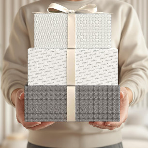 Arabic Eid Mubarak Cute White Star Pattern Quote Wrapping Paper Sheets