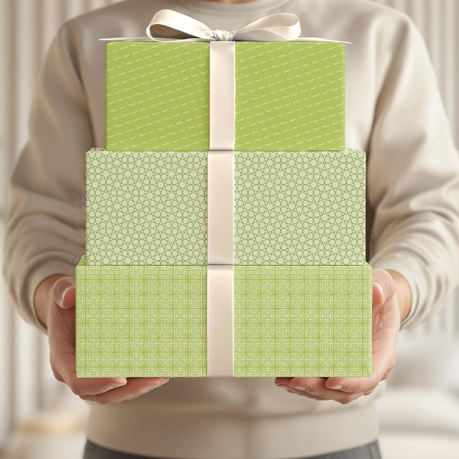 Arabic Eid Mubarak Kids Green Star Pattern Quote Wrapping Paper Sheets (Creator Uploaded)