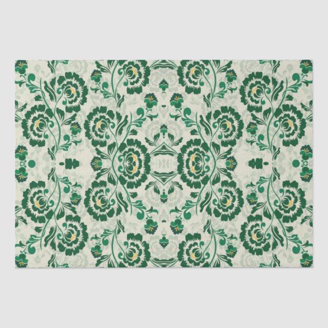 Arabic Elegant Floral Geometric Green Moroccan  Tissue Paper (Front)