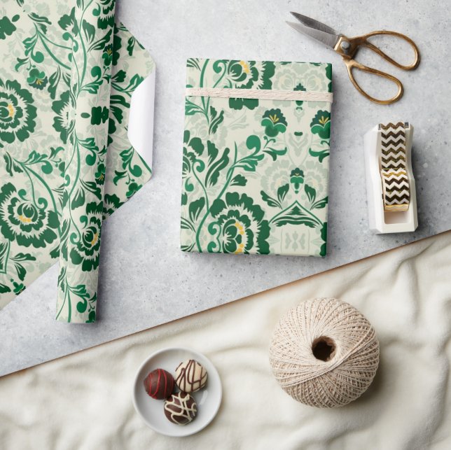 Arabic Elegant Floral Geometric Green Moroccan  Wrapping Paper (Crafts)