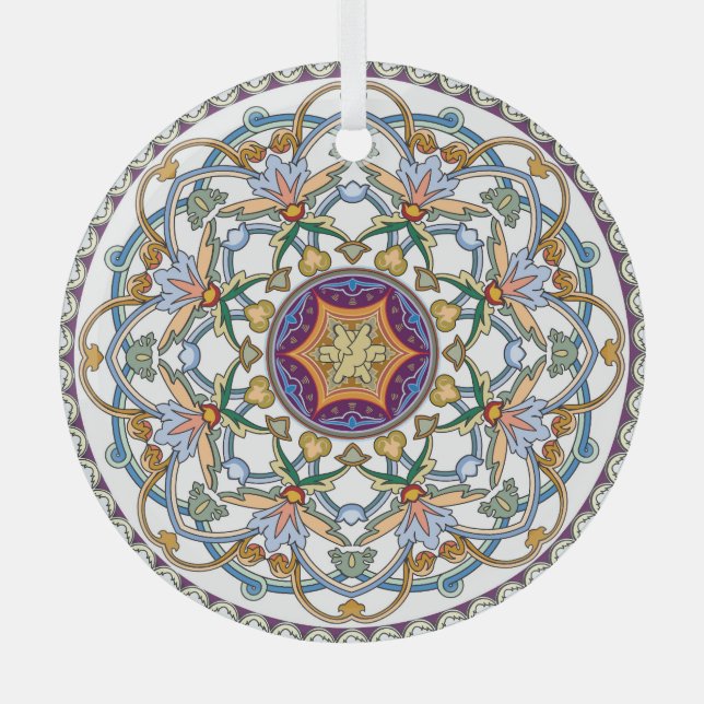 Arabic Floral: Traditional Islamic Frame. Glass Ornament (Front)