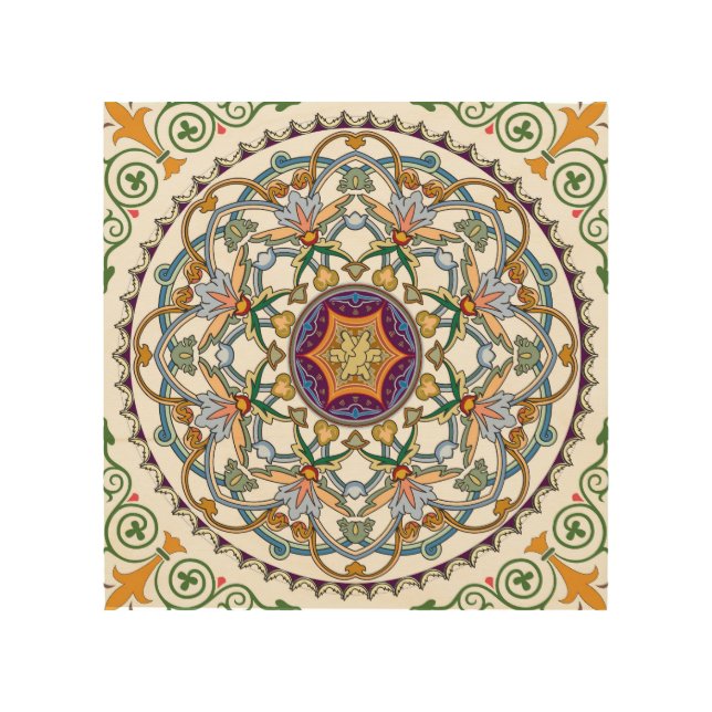 Arabic Floral: Traditional Islamic Frame. Wood Wall Art (Front)