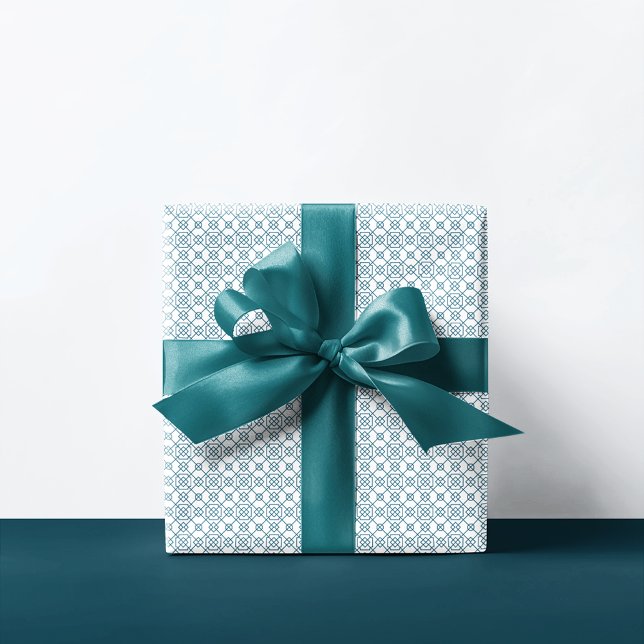 Arabic Geometric Pattern | Teal White Wrapping Paper (Creator Uploaded)