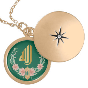 Arabic Gold Allah Calligraphy Flowers Wreath Lamp Plated Necklace