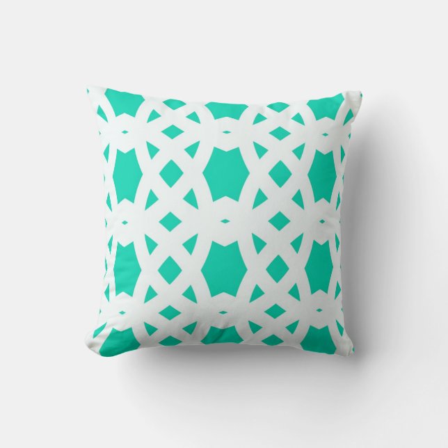 Arabic Lattice in Aqua Throw Pillow (Front)