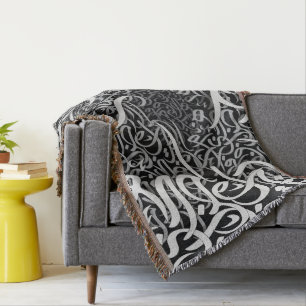 arabic lletters black and white throw blanket