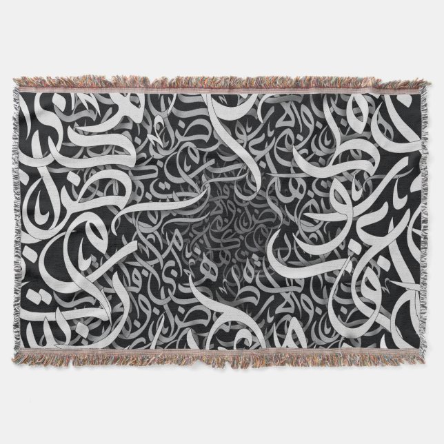 arabic lletters black and white  throw blanket (Front)