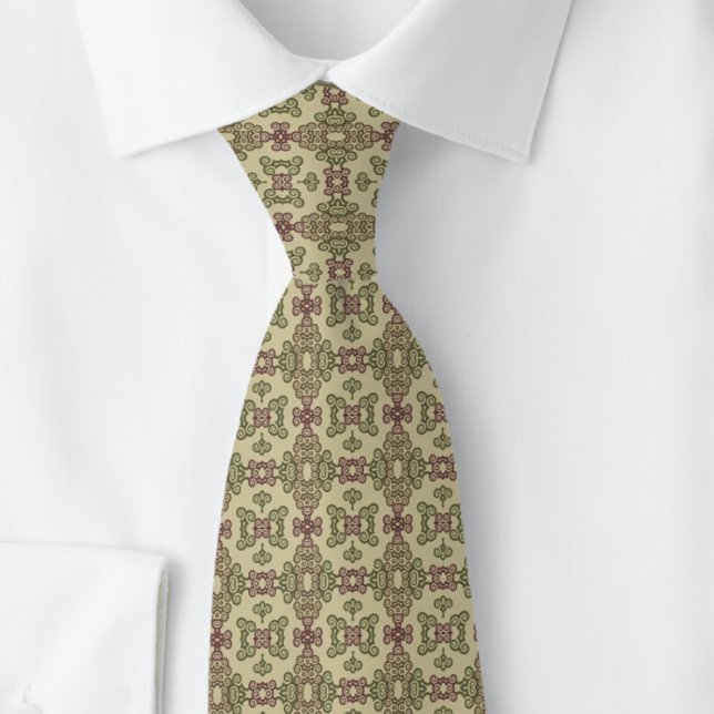 Arabic Middle-Eastern Pattern Green Brown Burgundy Neck Tie (Creator Uploaded)
