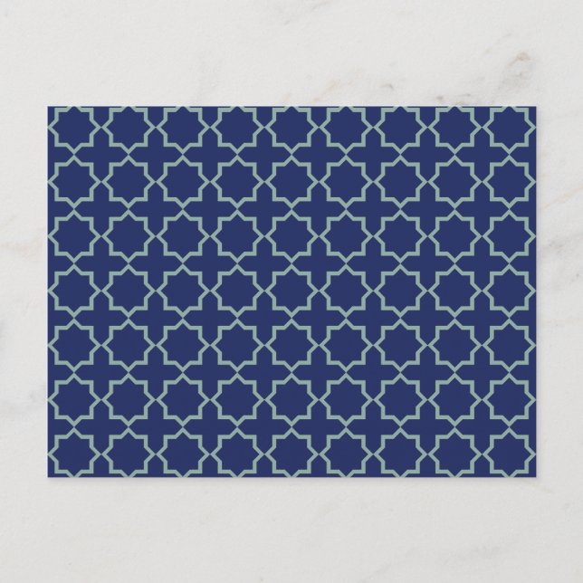 Arabic Moroccan Lattice in Midnight Blue Postcard (Front)