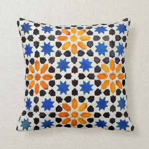 Arabic mosaic of tiles in Moroccan style, decorati Throw Pillow