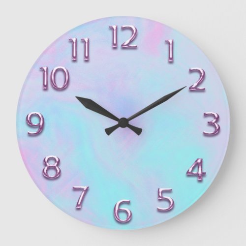 Arabic Number Pink Holograph Blue Abstract Large Clock