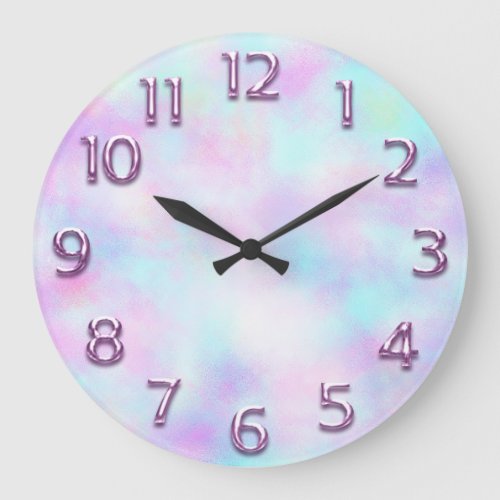 Arabic Number Pink Holograph Blue Abstract Modern Large Clock