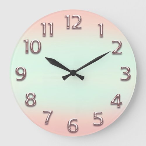 Arabic Number Strokes Lines Ombre Rose Mint Large Clock