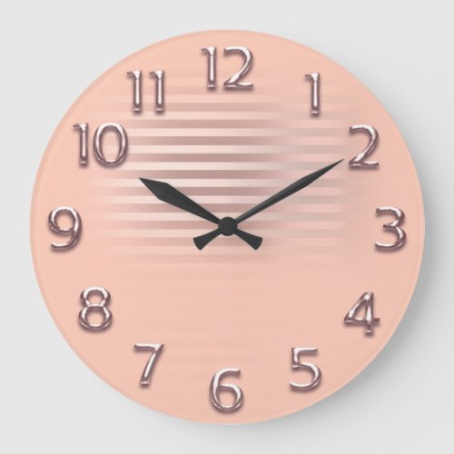 Arabic Number Strokes Lines Peach Rose Blush Large Clock