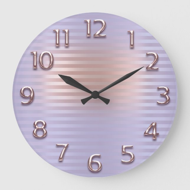 Arabic Number Strokes Lines. Purple Rose Blush Large Clock (Front)
