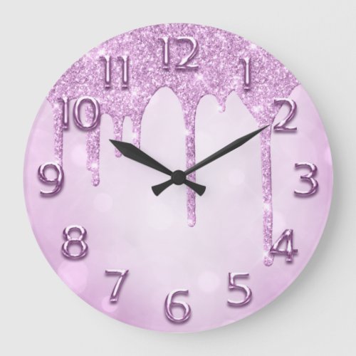 Arabic Numbers Elegant Drips Pink Glitter Girly Large Clock
