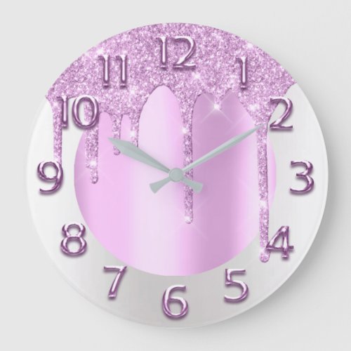 Arabic Numbers Elegant Drips Pink Glitter Gray Large Clock