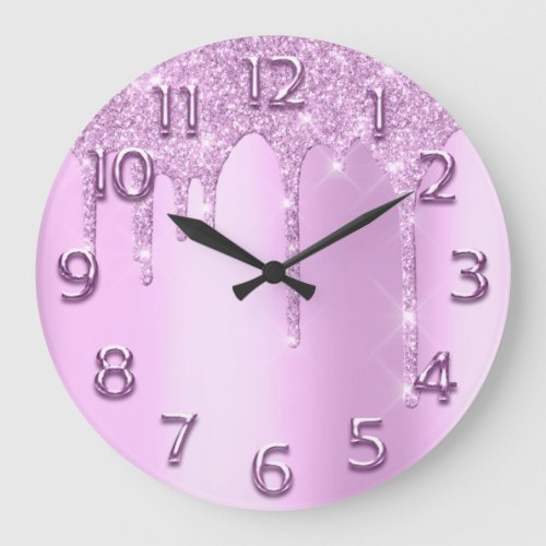 Arabic Numbers Elegant Drips Pink Glitter Rose Large Clock