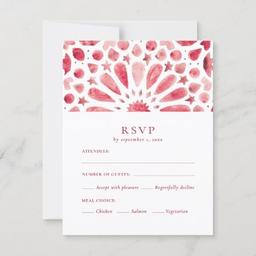 Arabic Red Geometric Tile Meal Choice RSVP Card