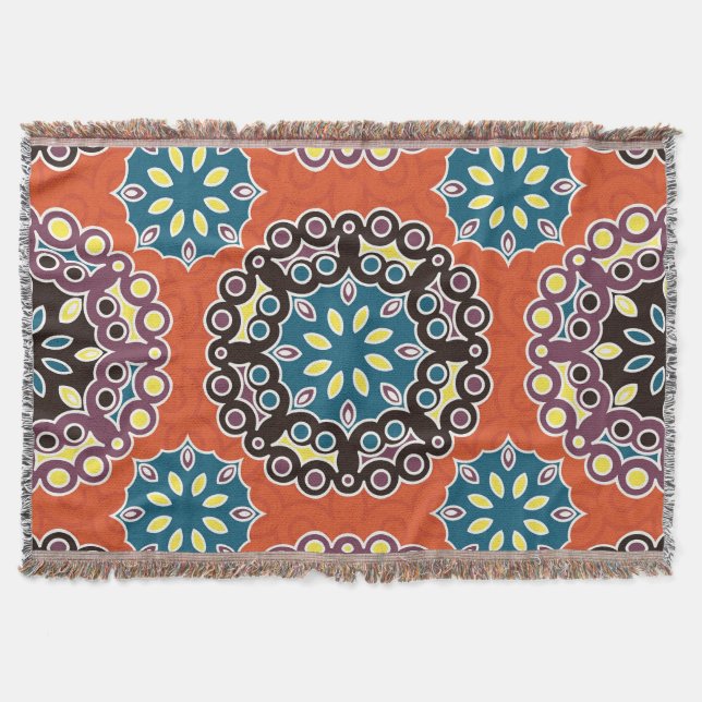 Arabic tile, vintage patchwork pattern. throw blanket (Front)