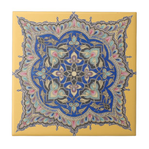 Arabic Decorative Ceramic Tiles Zazzle Arabic Tile Yellow Middle Eastern Blue Gold Design