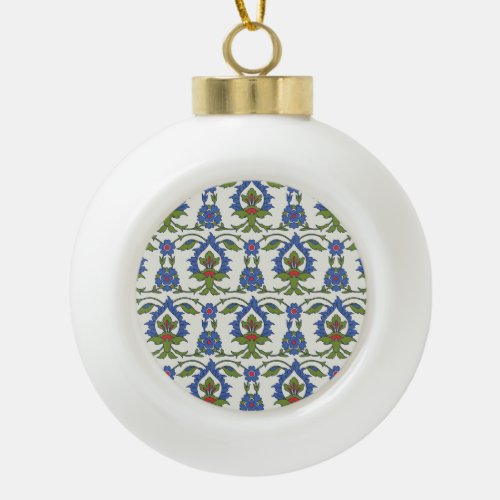 Arabic Traditional Iznik Tile Seamless Ceramic Ball Christmas Ornament