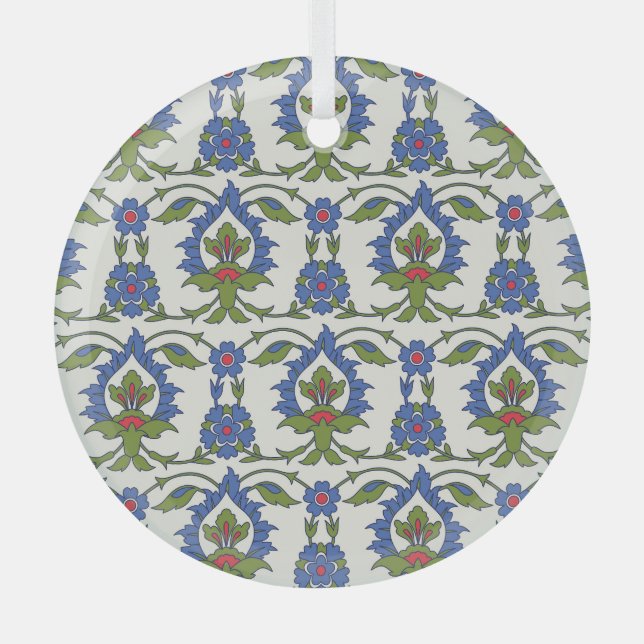 Arabic Traditional: Iznik Tile Seamless. Glass Ornament (Front)