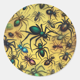 Arachnid Lovers Creepy Crawly Spiders, Classic Round Sticker