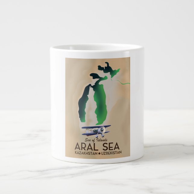 Aral Sea Travel poster map Giant Coffee Mug (Front)