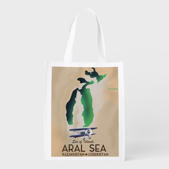 Aral Sea Travel poster map Grocery Bag (Back)
