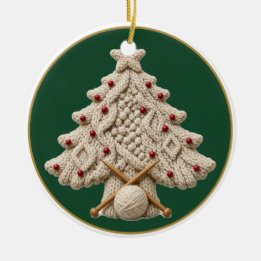 Aran Cable Knit Christmas Tree, Personalized Ceramic Ornament