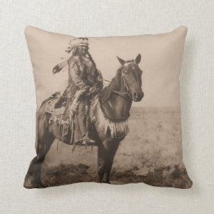 Indian Braves Council Leather Throw Pillow